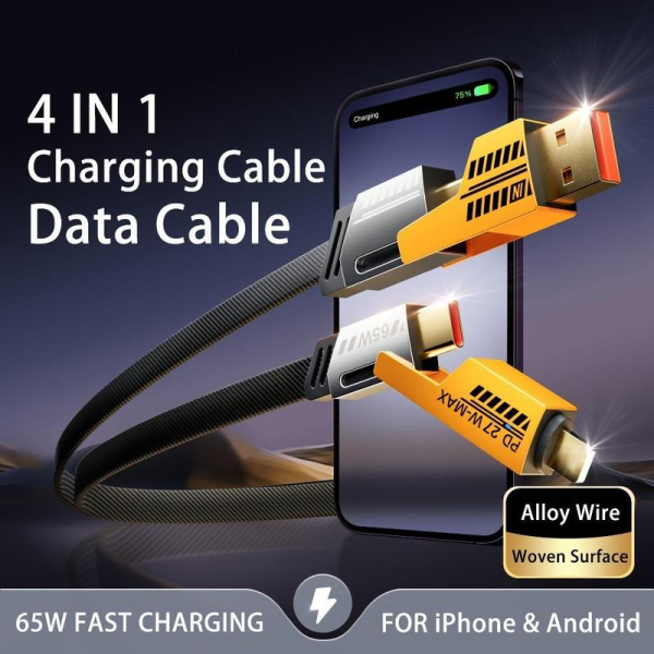 65W Fast Charging 4 in 1 Multiport Cable for iPhone Android USB Type C Charger Cable USB