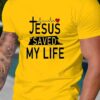 Men's' Jesus Saved My Life 'Pattern T-shirt - Faith themed design with heart-shaped and cross illustrations, casual slim fit short sleeved summer T-shirt, suitable for daily wear and outdoor activities（Free Shipping）