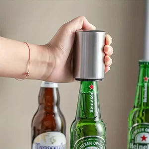 High quality stainless steel beer bottle opener, automatic press type, non-destructive quick opening, portable press type magnetic bottle cap collector, fun bartender bottle opener, suitable for picnics, camping, hiking (free shipping)