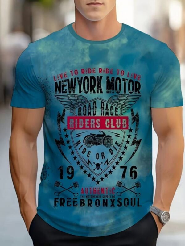Men's 3D Pattern T-shirt - "Love Cycling" New York motorcycle design, lightweight polyester fiber, all day comfort, short sleeved casual T-shirt, suitable for daily wear, travel and fitness, casual daily wear | Vibrant printed shirt, motorcycle shirt（Free Shipping）