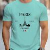 Men's Paris Printed Round Neck T-shirt - Eiffel Tower and French Flag Pattern, Micro Elastic Fabric, Four Seasons Sports and Leisure Style（Free Shipping）