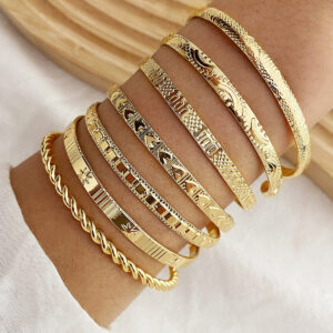 6 pieces/set of retro style stacked bracelets with textured openings, adjustable iron bracelet combinations, personalized creative unisex and unisex jewelry gifts, suitable for carnival festivals, parties, and special occasions