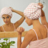 New three-layer waterproof shower cap, simulated silk lined grid shower cap, high-end hair care cap (free shipping)