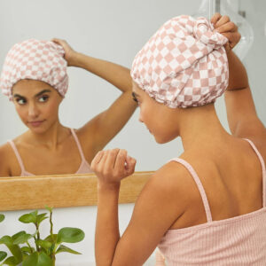 New three-layer waterproof shower cap, simulated silk lined grid shower cap, high-end hair care cap (free shipping)