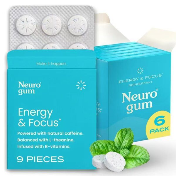 Neurogenic Caffeine Peppermint - Sugar free Intelligence Boosting Peppermint, containing L-theanine, caffeine, vitamin B12, and vitamin B6- Mint Flavor（Free Shipping）