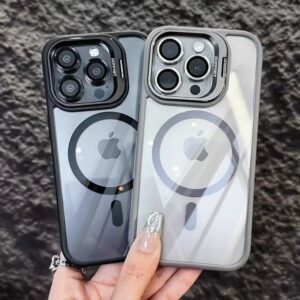 Suitable for iPhone 16 PRO phone case magnetic lens holder acrylic transparent Apple 15/14 hard case anti drop