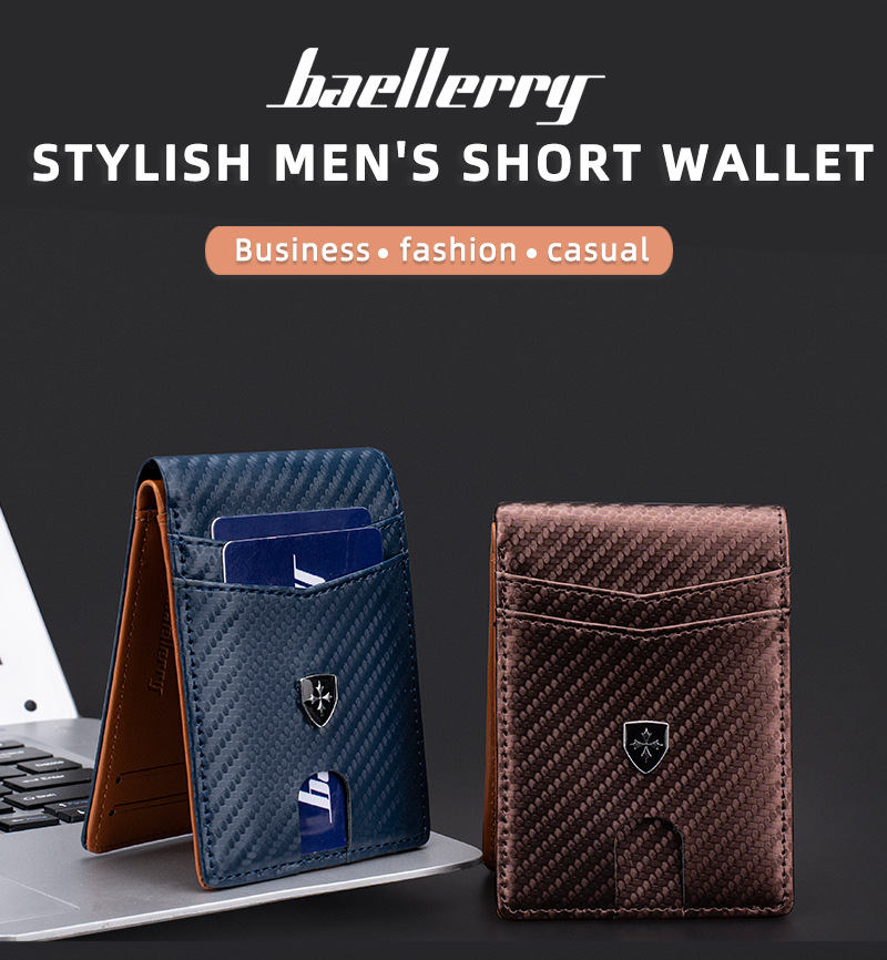 New men's wallet baellerry carbon fiber multi slot wallet multifunctional thin RFID anti magnetic card bag (free shipping)