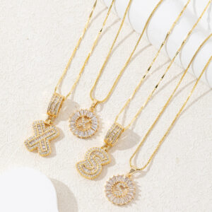 Rock Sugar Full Diamond 26 English Letter Necklace Women's Copper Set with Zircon Plated Real Gold Flower Letter Set
