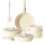 12 piece beige OLIXIS non stick cookware set - home cooking cookware set with detachable handle (free shipping)