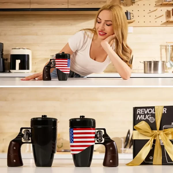 16 oz unique gun shaped porcelain coffee cup -473.12 ml capacity insulated beverage cup, suitable for standard coffee capsules - perfect gift for both men and women, ideal choice for cappuccinos, latte and hot tea enthusiasts (free shipping)