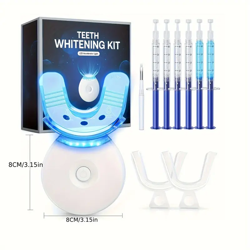 Tooth whitening set, LED tooth whitening light, containing six 0.1 ounce carbamide peroxide tooth whitening gel, including two dental holders, dental holder boxes and brushes, safe whitening enamel, fast and mild whitening teeth (including mail)