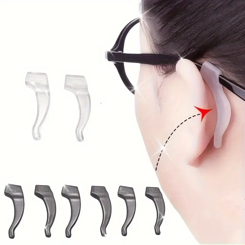 8-piece set of anti slip PVC eyeglass covers, silicone ear hooks, eye frame leg protection covers, elastic ear clip decorations, suitable for various eyeglass ear rests (free shipping)