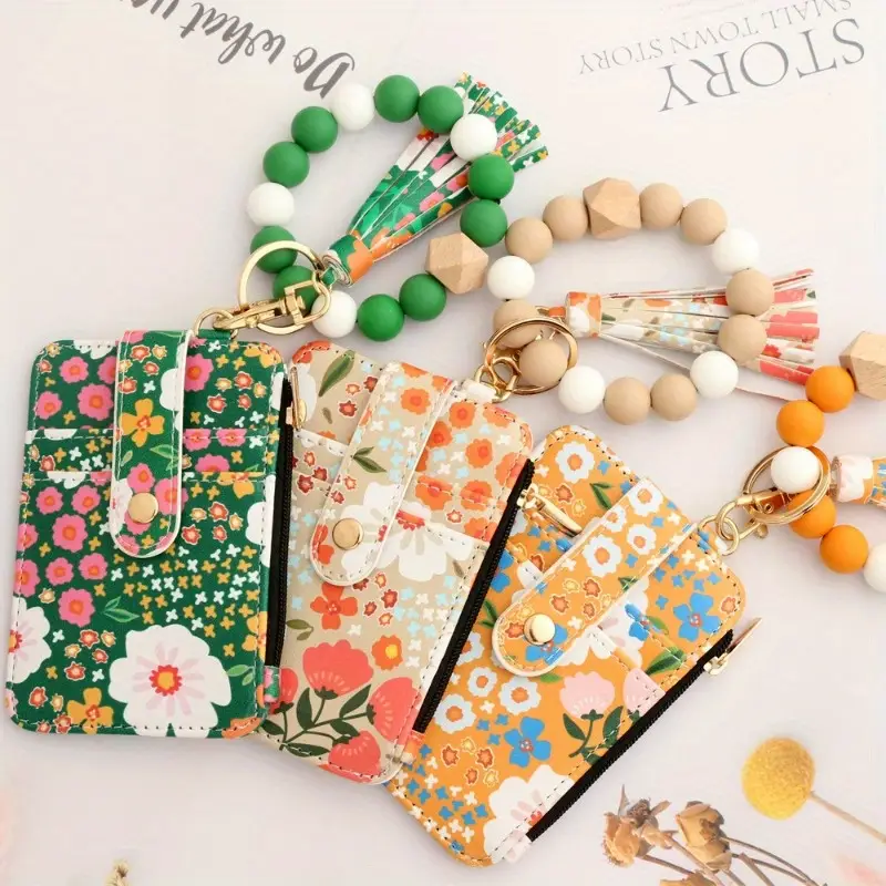 ID bag, cross-border silicone wristband, flower folding side card bag, printed wallet, keychain (free shipping)