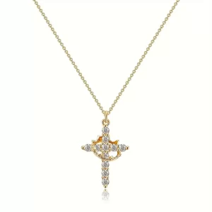 Full Diamond Crown Cross Necklace, Women's High Grade, Light Luxury Cross, Titanium Steel Lock Chain (Free Shipping)
