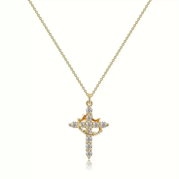 Full Diamond Crown Cross Necklace, Women's High Grade, Light Luxury Cross, Titanium Steel Lock Chain (Free Shipping)