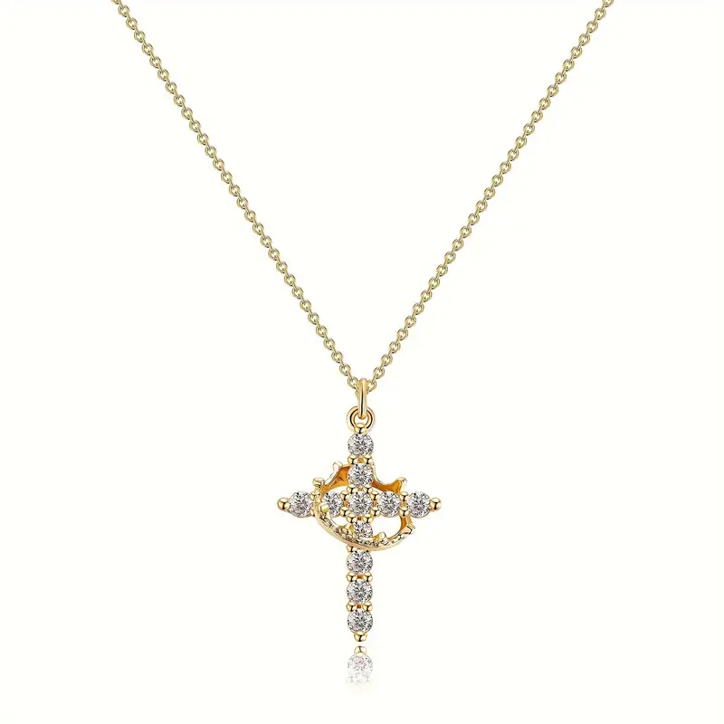 Full Diamond Crown Cross Necklace, Women's High Grade, Light Luxury Cross, Titanium Steel Lock Chain (Free Shipping)