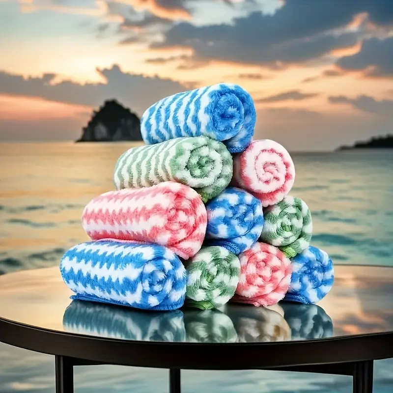 10 pieces of super absorbent microfiber kitchen towels - reusable coral fleece wave cleaning cloth (free shipping)
