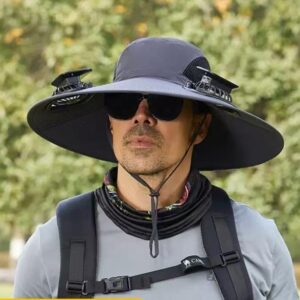 Solar powered dual fan UV resistant summer hiking fishing hat - adjustable chin strap, lightweight and breathable outdoor sunshade fisherman hat (free shipping)