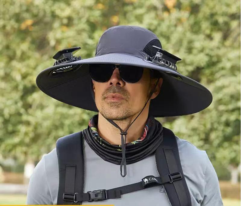 Solar powered dual fan UV resistant summer hiking fishing hat - adjustable chin strap, lightweight and breathable outdoor sunshade fisherman hat (free shipping)