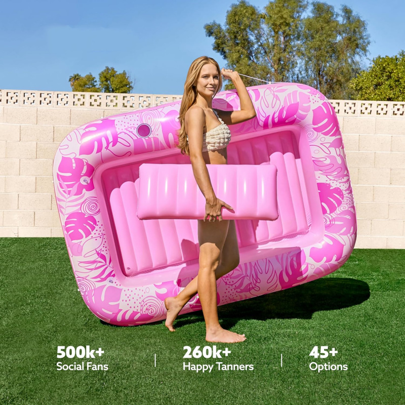 70 "x46" inflatable tanning pool lounge chair floating bed with detachable pillows and 2 beverage racks -4-in-1 adult sunbathing raft (free shipping)