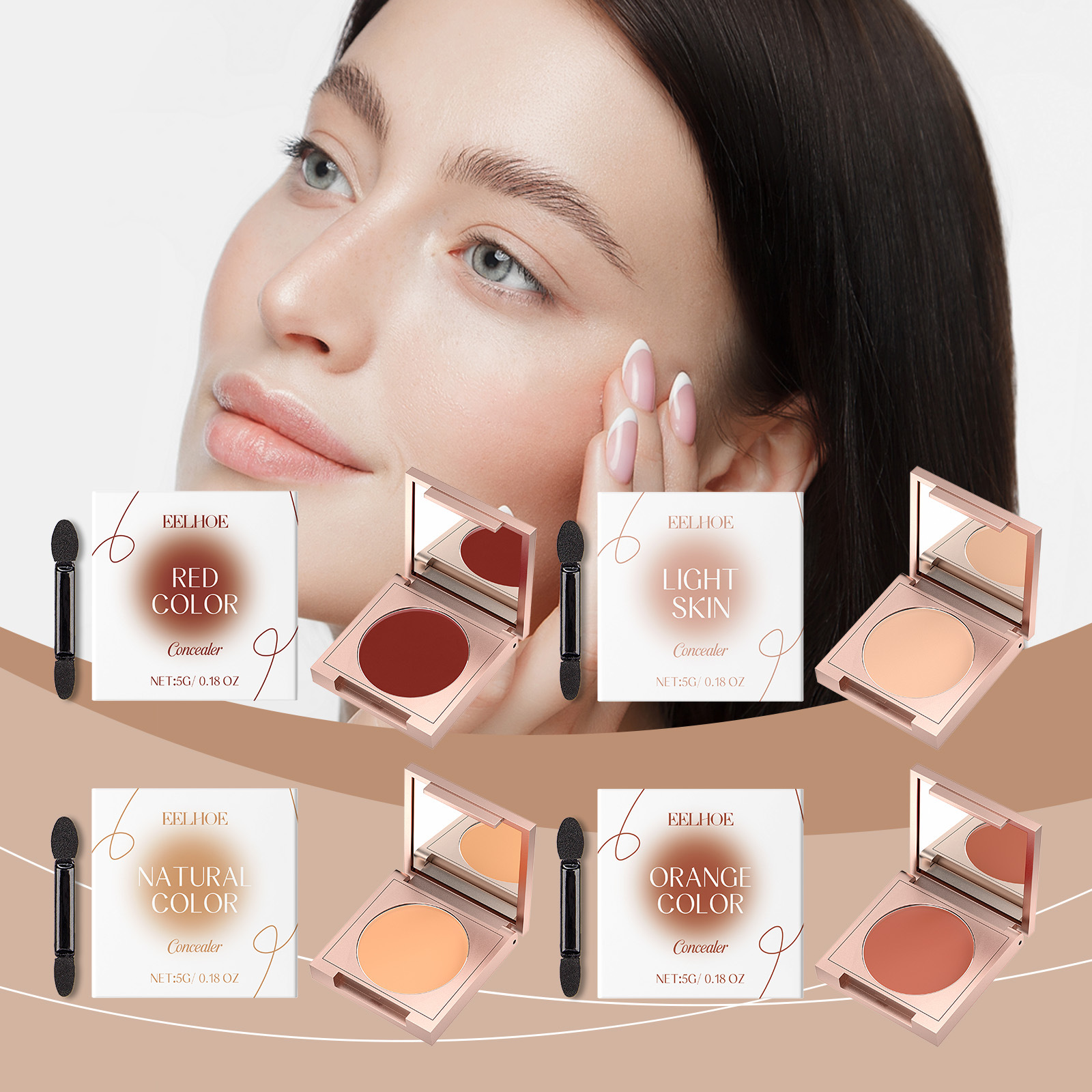 EELHOE concealer is light in texture, and it fits well without taking off makeup. It can naturally cover skin defects, luster and skin care (mail included)