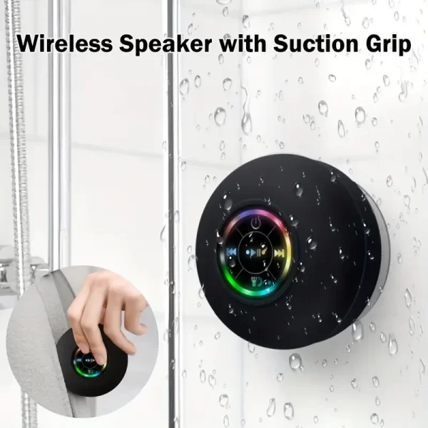Portable waterproof wireless speaker with suction cup - USB charging, 2-hour playback time, suitable for parties, bathrooms, travel, and outdoors, RGB lighting bathroom suction cup waterproof wireless speaker, high-definition sound quality (free shipping)