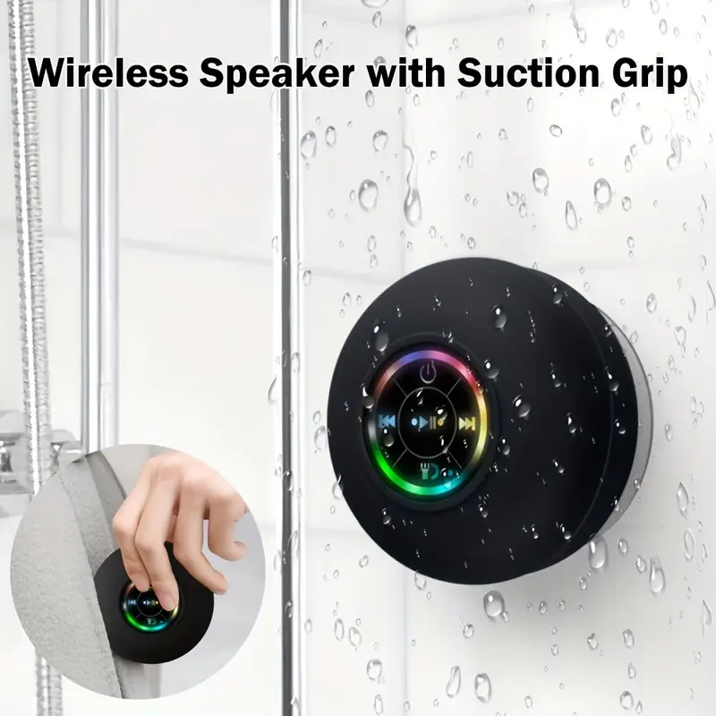 Portable waterproof wireless speaker with suction cup - USB charging, 2-hour playback time, suitable for parties, bathrooms, travel, and outdoors, RGB lighting bathroom suction cup waterproof wireless speaker, high-definition sound quality (free shipping)