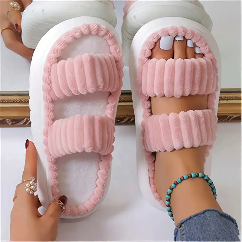 Women's home slippers with solid color stripes, ultra light outsole, home casual slippers, mother's slippers, student slippers (free shipping)