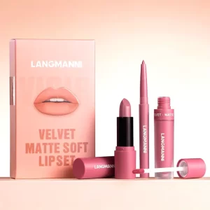 Lip glaze+lipliner+lipstick Lip glow three piece set INS fashionable girl cosmetics natural color fastness natural long-term effect (mail included)