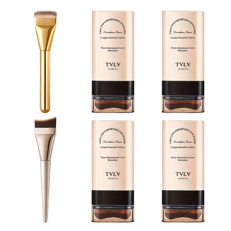 2-in-1 concealer foundation make-up stick set includes 2 advanced brushes, durable, skin friendly formula, portable cosmetic bag, daily wear, professional makeup (package mail)
