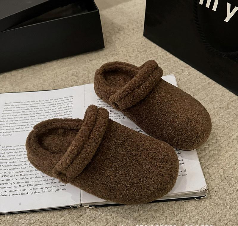 Thick soled outer fur slippers for women with plush warm flat bottom, one shoe for two snow cotton slippers (free shipping)